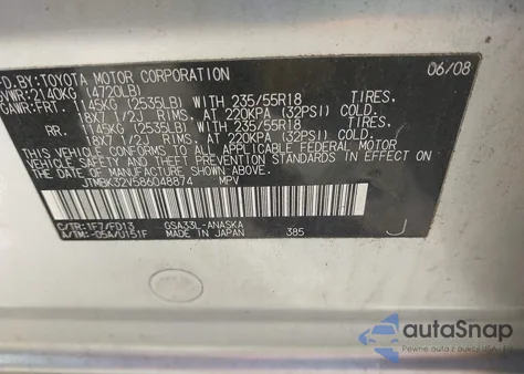 2008 Toyota Rav4 Sport V6 z USA, uszkodzony, nr VIN JTMBK32V586048874